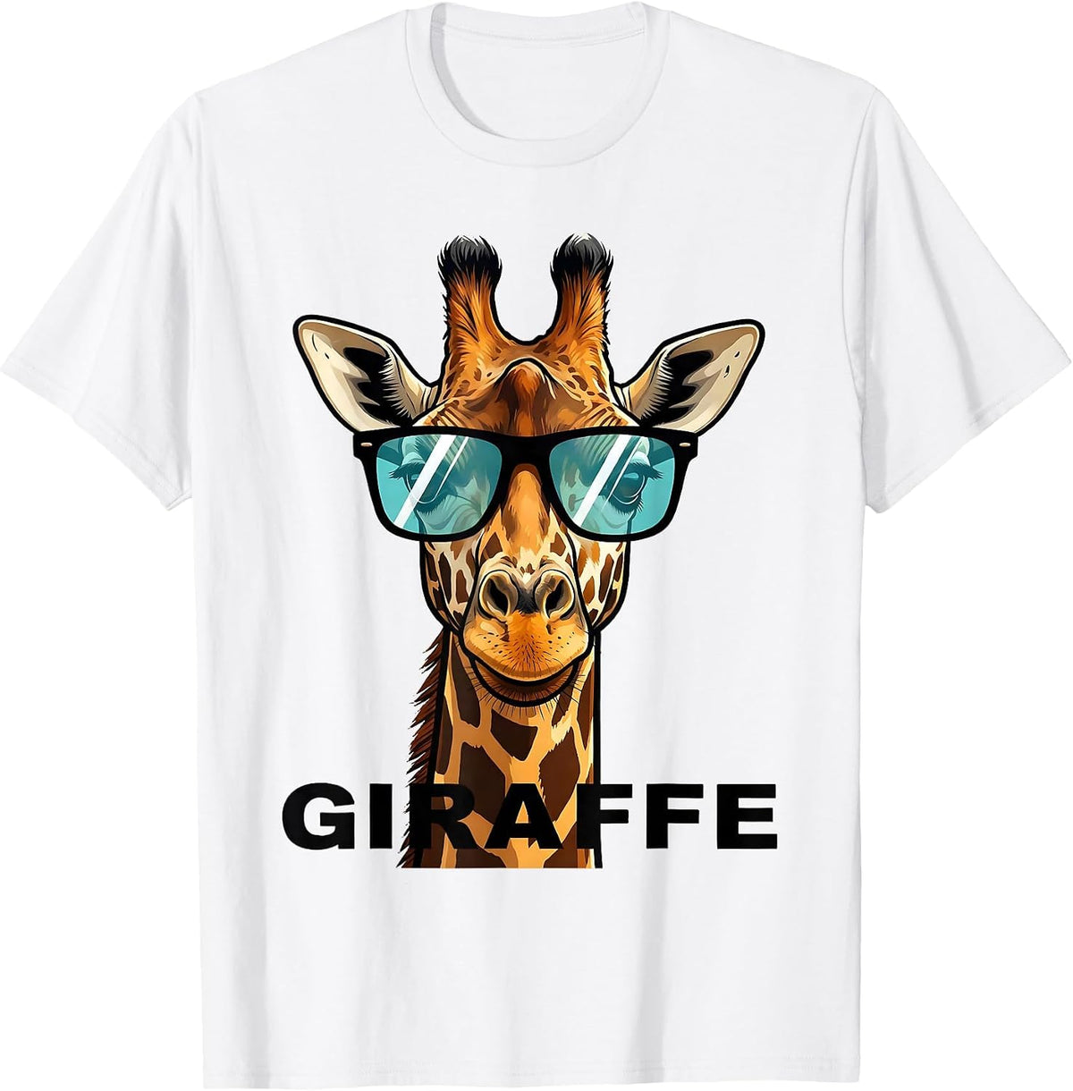 Men's GIRAFFE Cartoon College Mascot Sunglasses Team Fan T-Shirt - White