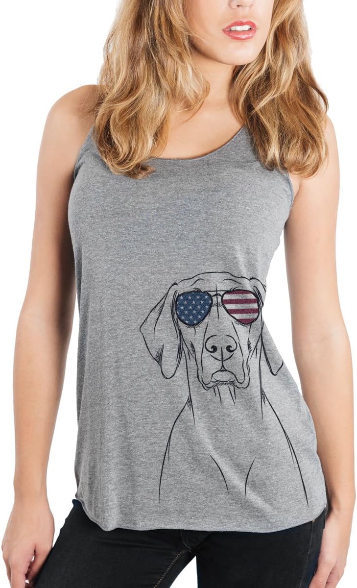 Inkopious Patriotic Walter the Weimaraner Triblend T-Shirt - Grey Racerback