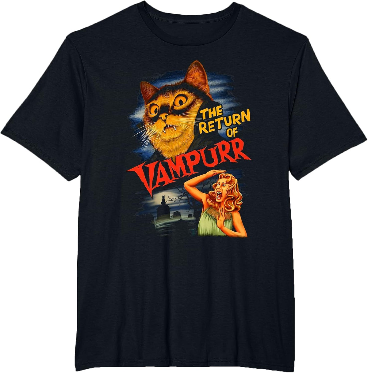 Funny Cat The Return of Vampurr Kitten T-Shirt - Black