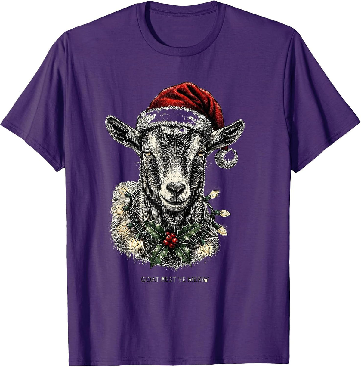 Men's Goat Rest Ye Merry Funny Animal Christmas Lights Costume T-Shirt - Purple