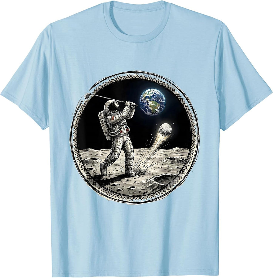 Men's Astronaut Golf Lunar Surface Space Tee Off T-Shirt - Baby Blue