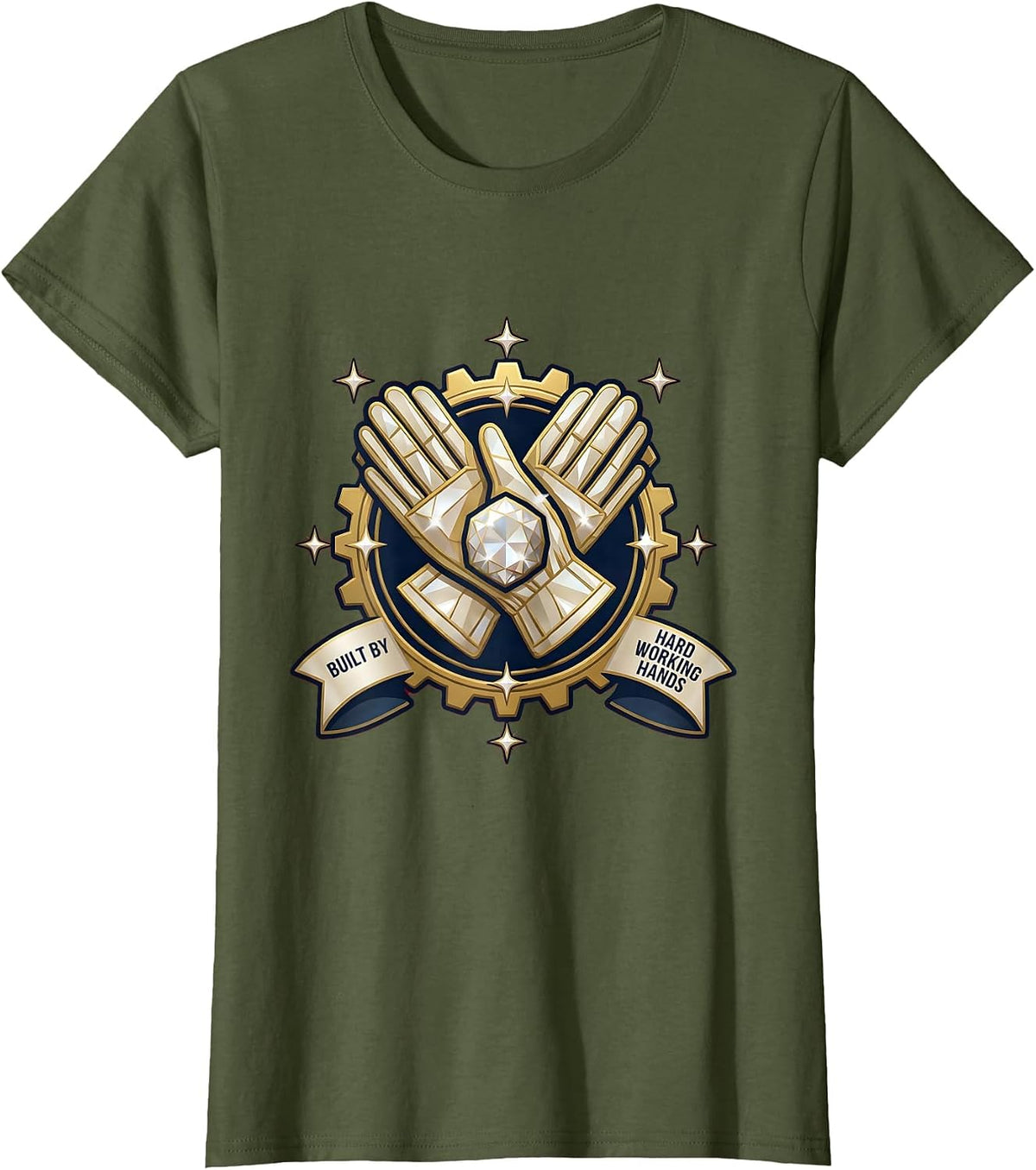 Women's Hard Working Hands Labor Day Tradesperson Design T-Shirt - Olive Green