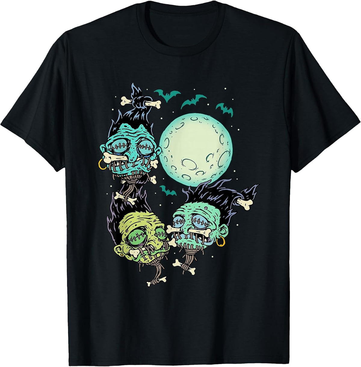 Three Voodoo Moon - Cannibal Shrunken Heads - Funny Tiki T-Shirt - Black