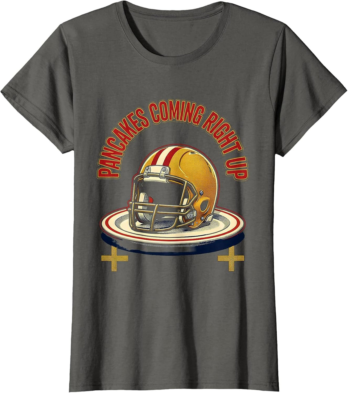 Women's Pancakes Coming Right Up Funny Football Lineman Game-Day T-Shirt - Asphalt Grey