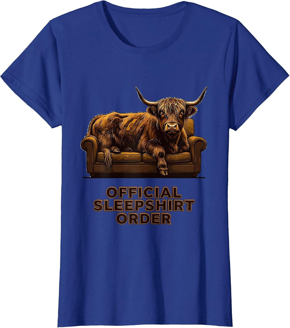 Women's Official Sleepshirt Order Cozy Highland Cow Novelty T-Shirt - Royal Blue