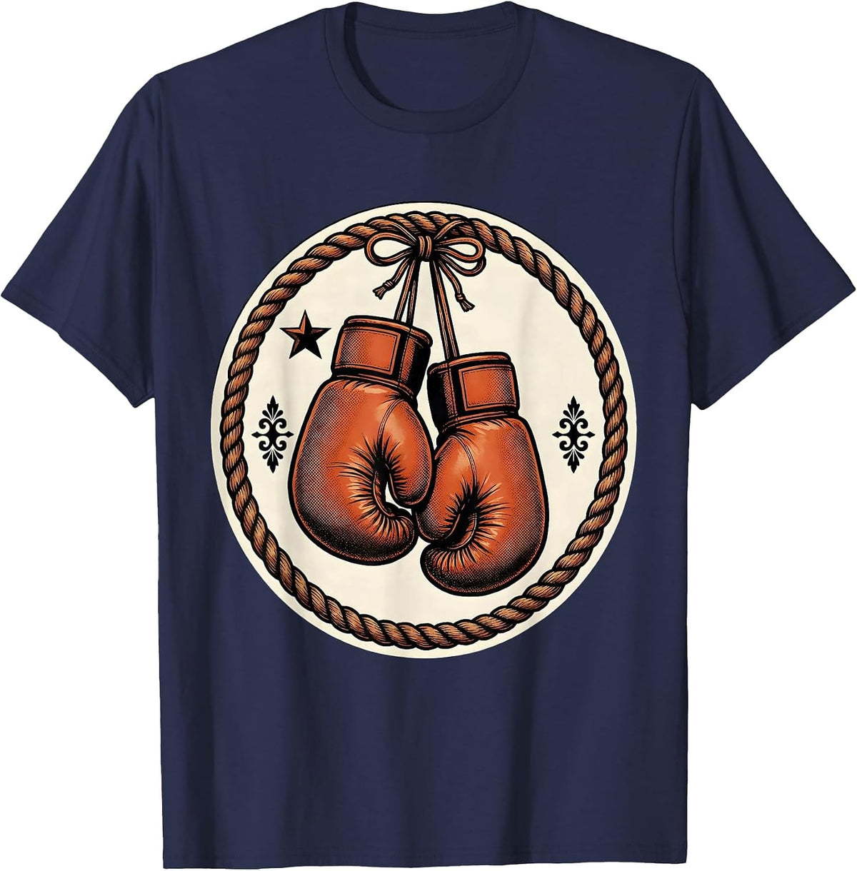 Men's Retro Vintage Boxing Gloves Hanging on Rope T-Shirt - Navy Blue