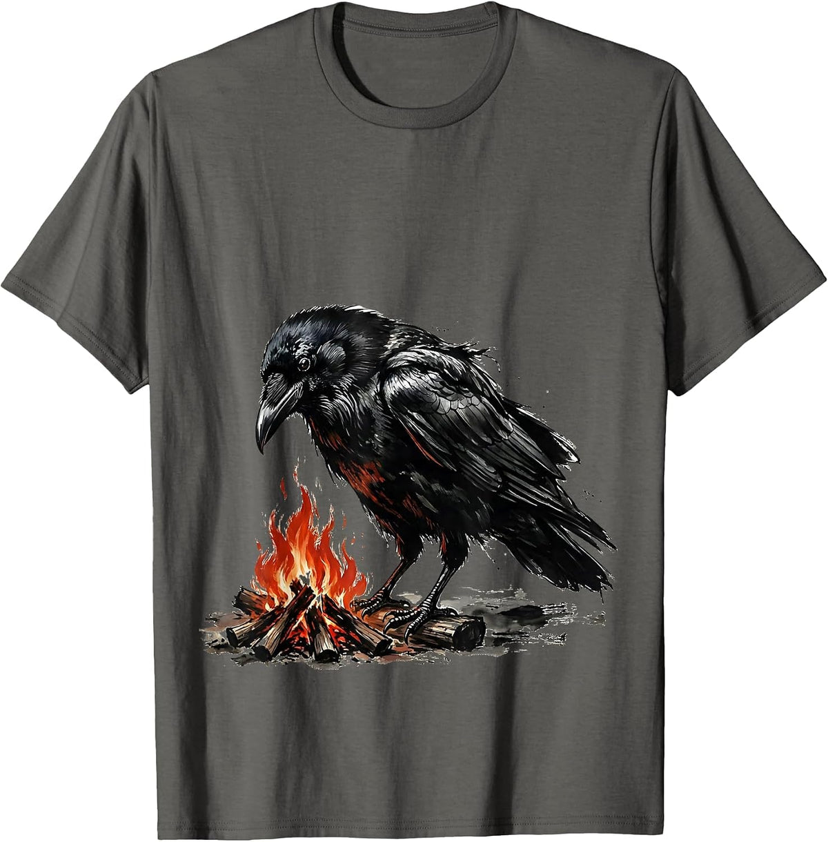 Men's Crow Campfire Wilderness Night Graphic T-Shirt - Asphalt Grey