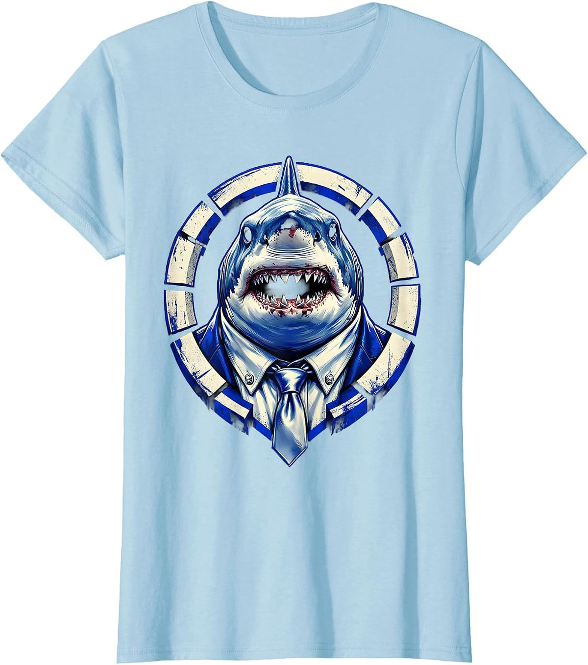 Women's Shark Boss Necktie Cufflinks Graphic Design T-Shirt - Baby Blue