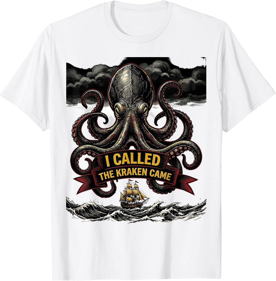 Men's I Called, The Kraken Came Tattoo Vintage Octopus Lover Gift T-Shirt - White