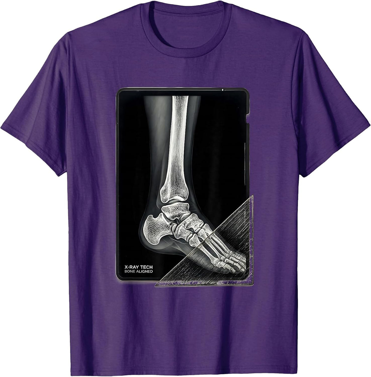 Men's X-Ray Tech Bone Aligned Scratchboard Radiology Technologist T-Shirt - Purple