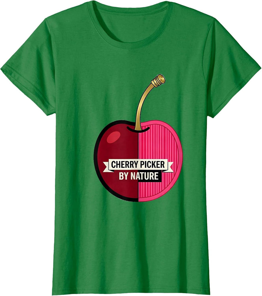 Women's Cherry Picker By Nature Fruit Lover Design T-Shirt - Kelly Green