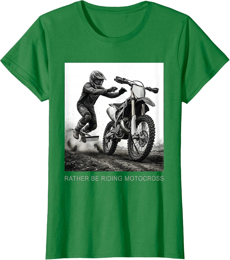 Women's Rather Be Riding Motocross Funny Motocross Dirt Bike Rider T-Shirt - Kelly Green