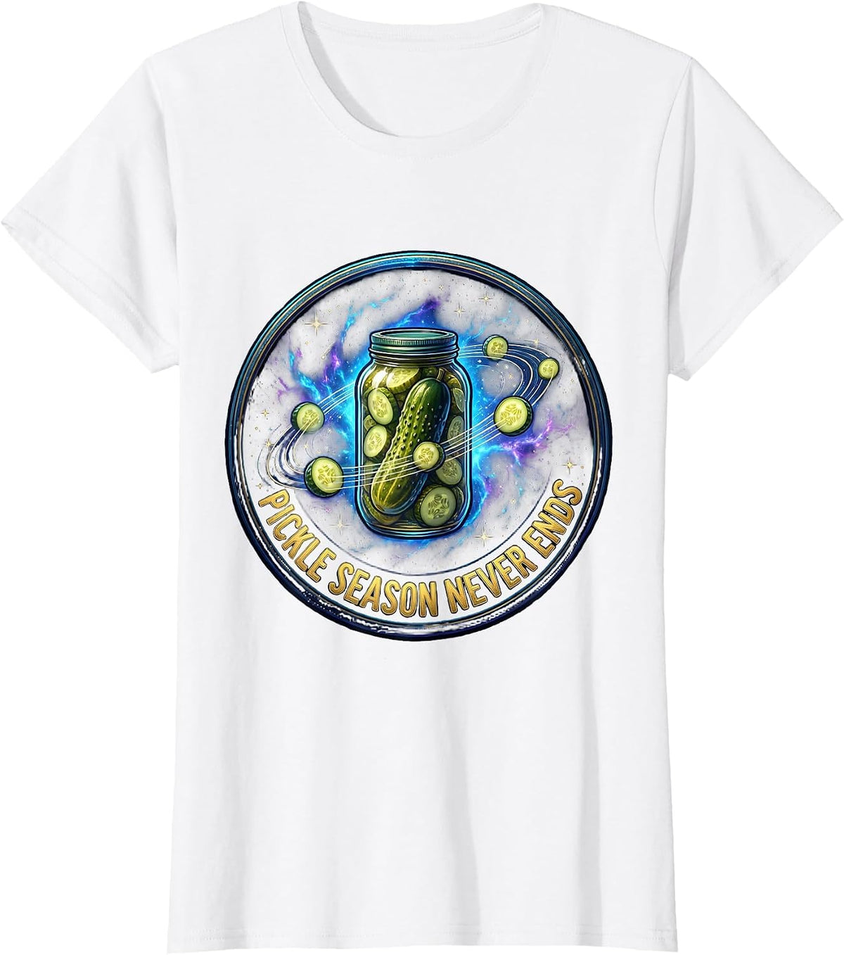 Women's Pickle Season Never Ends Funny Pickle Design T-Shirt - White