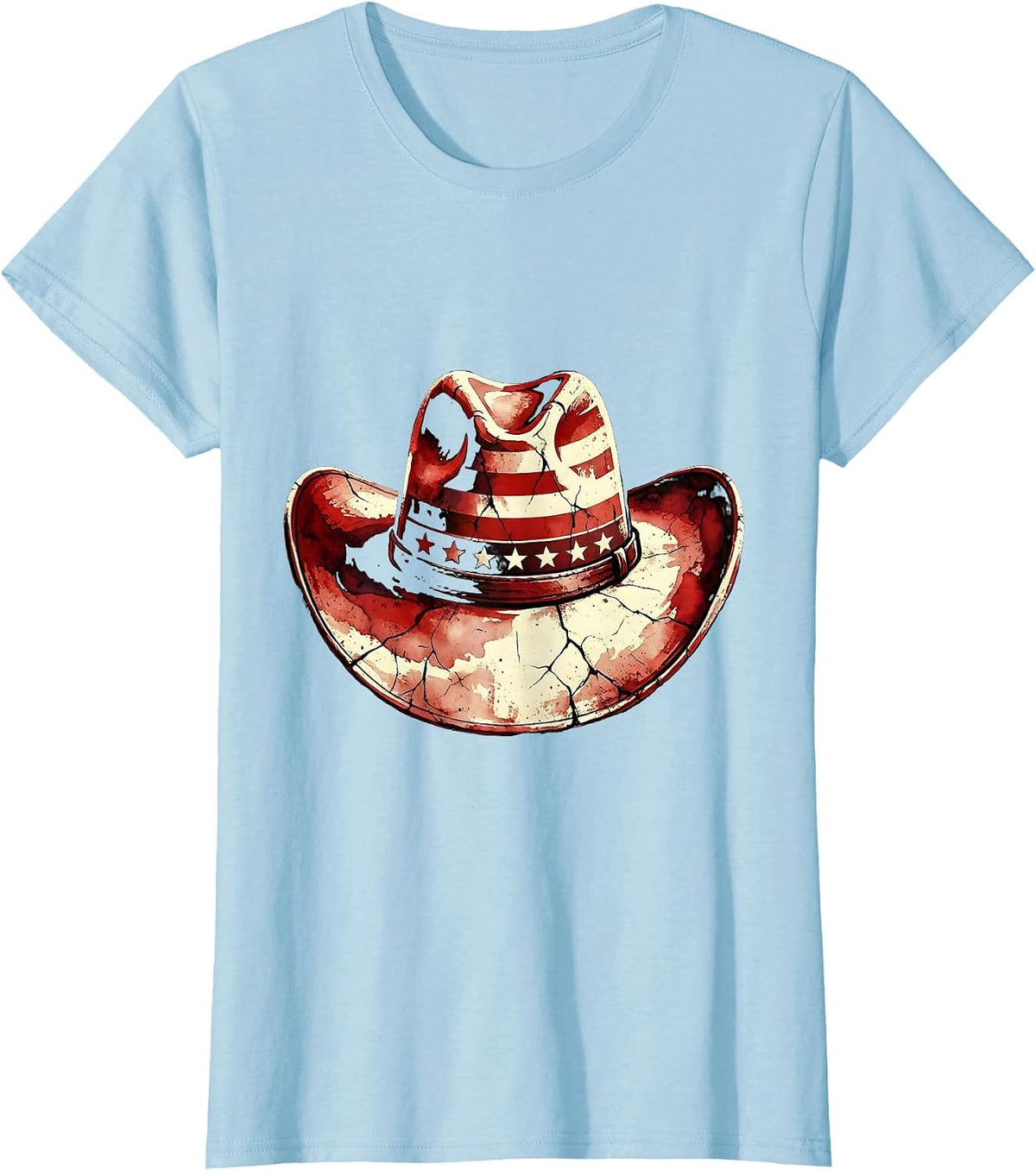 Kids Stars and Stripes Cowboy Hat Patriotic Design T-Shirt - Baby Blue