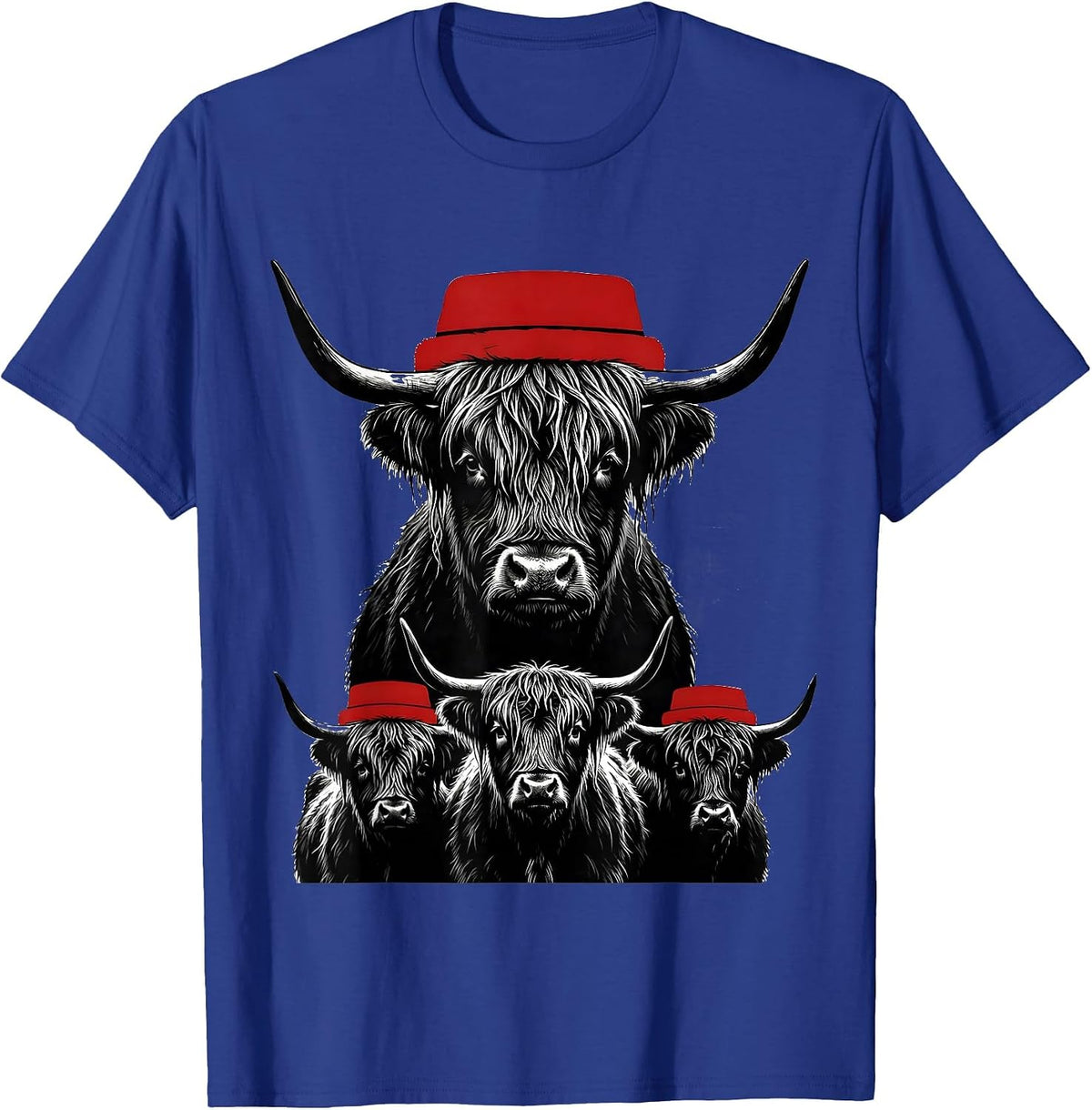 Highland Cow Family Christmas Farm Humor Silhouette T-Shirt - Royal Blue
