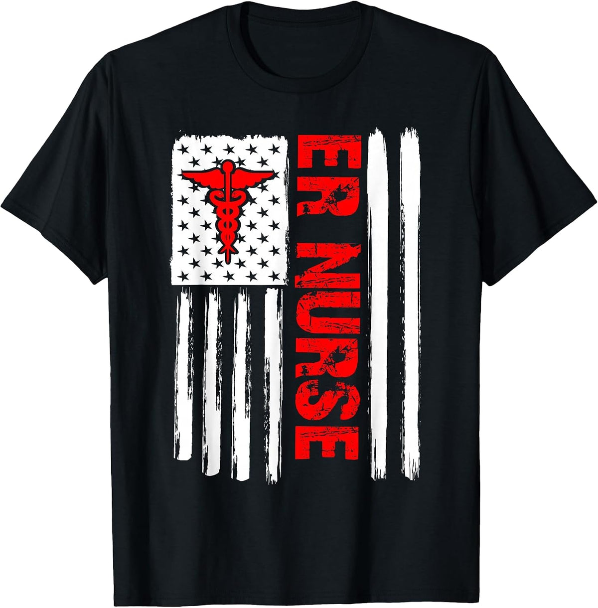 ER Nurse Emergency Room Nurse US Flag Vintage T-Shirt - Black