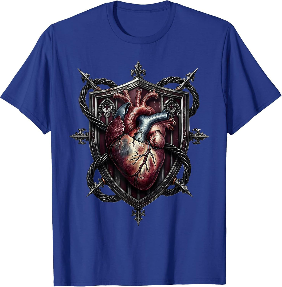 Grunge Human Heart Tangled in Electrical Wire T-Shirt - Royal Blue