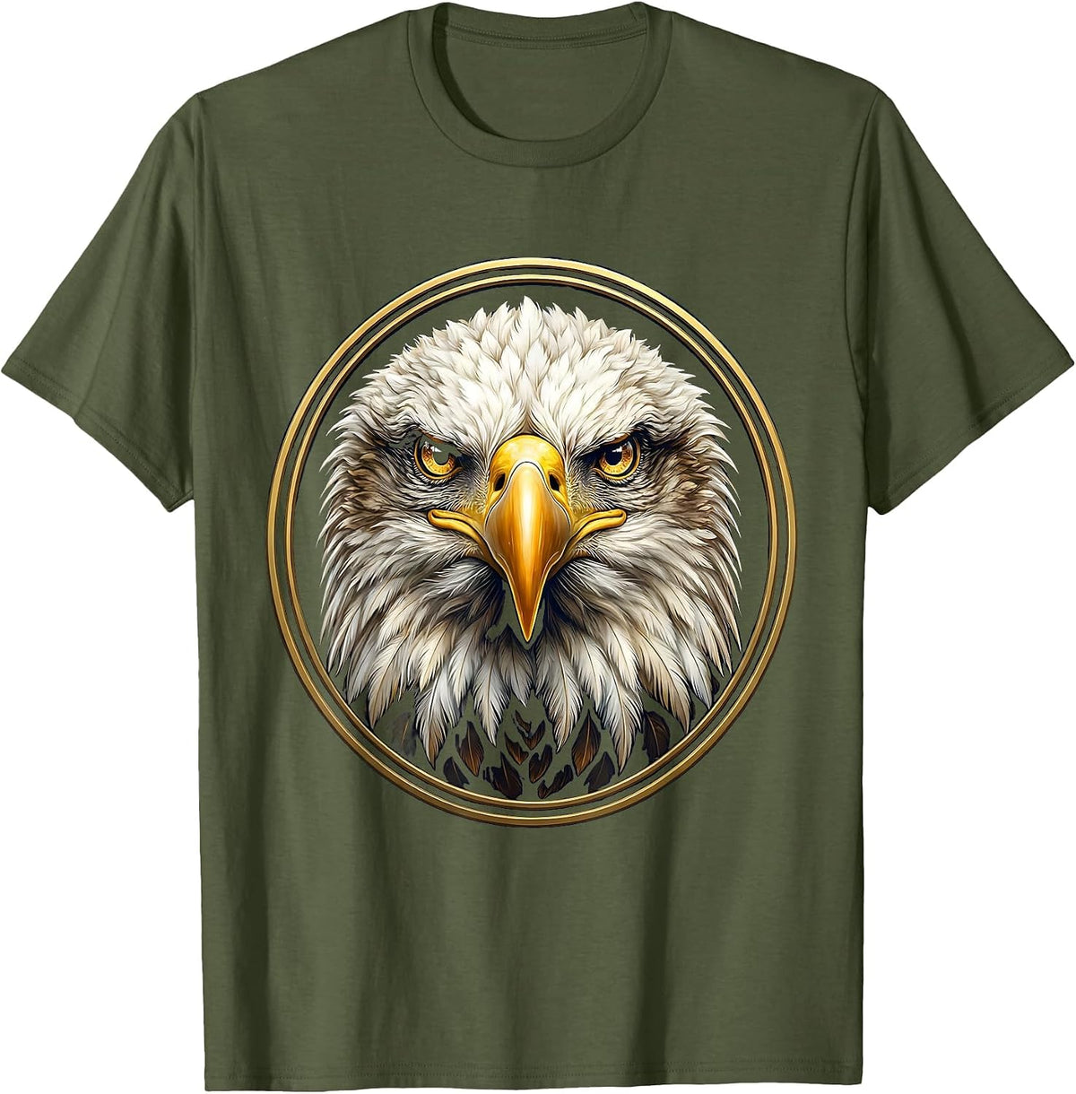 Men's Bald Eagle Head Portrait Sharp Eyes Illustration T-Shirt - Olive Green