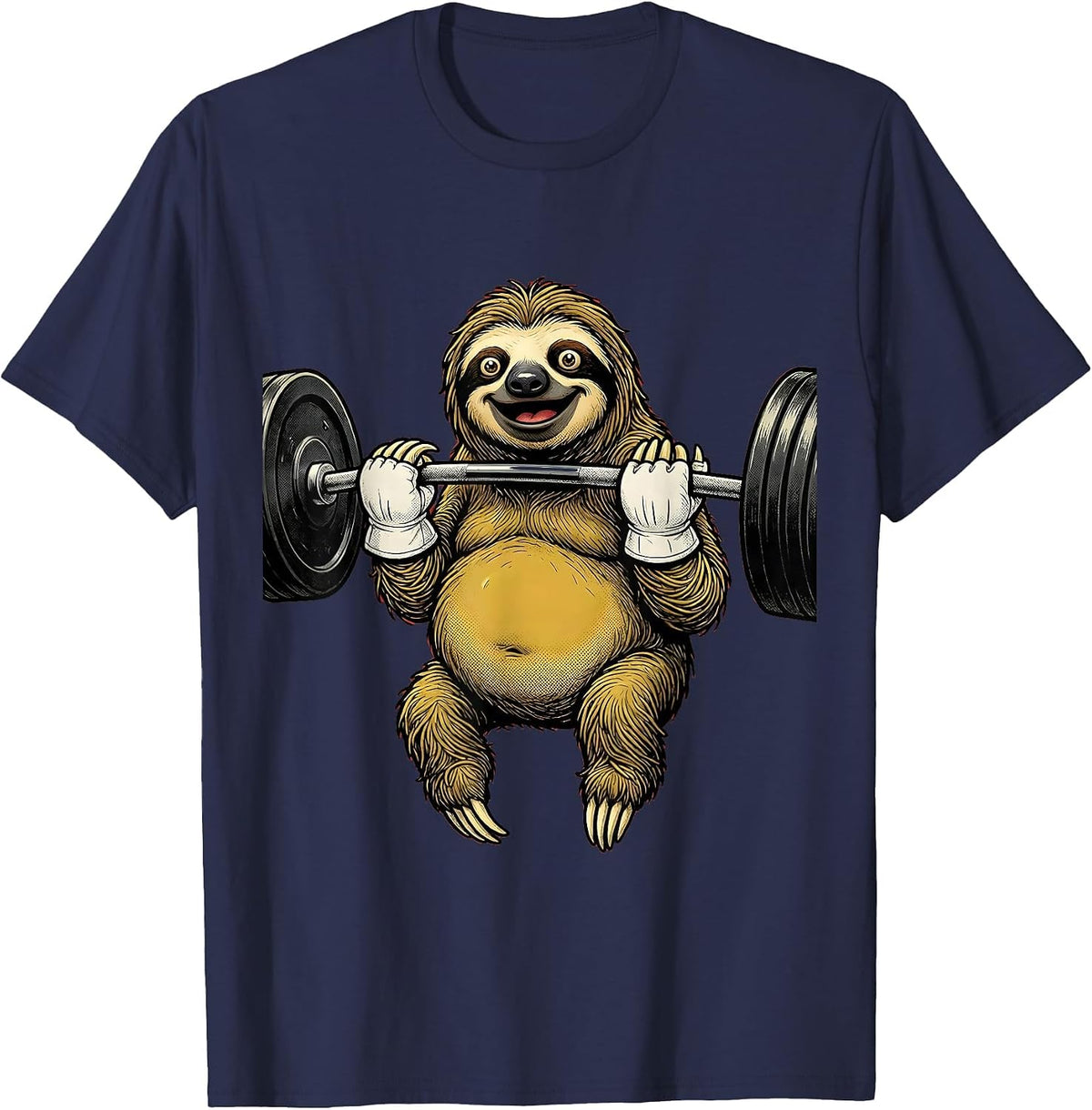 Lazy Sloth Gym Weightlifting Novelty Graphic T-Shirt - Navy Blue