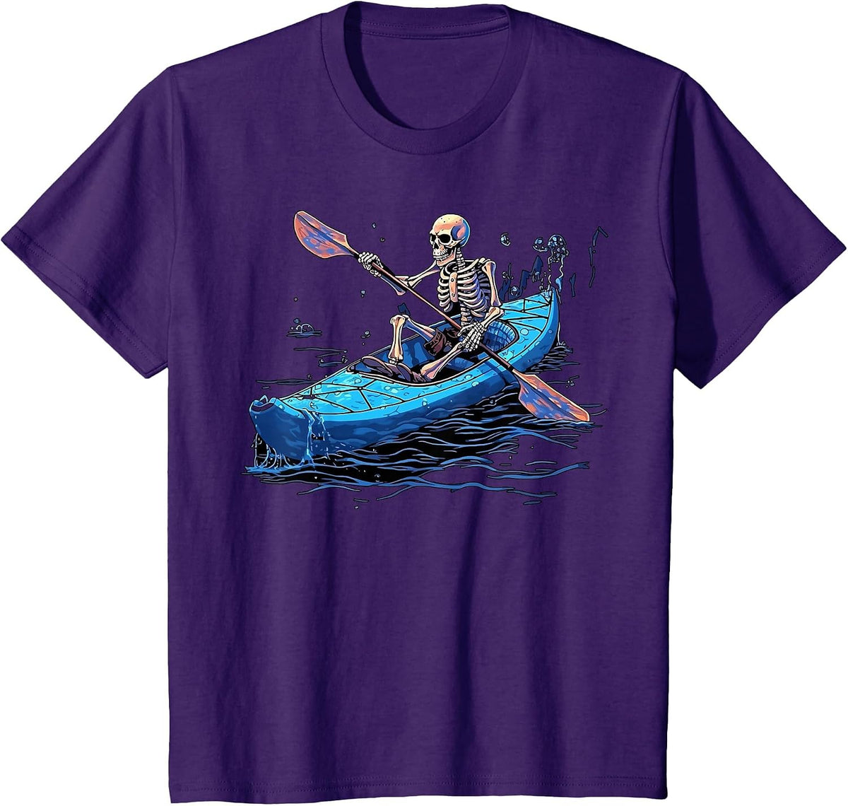 Kayaking Skeleton Kayak Canoe Canoeing Skeleton T-Shirt - Purple