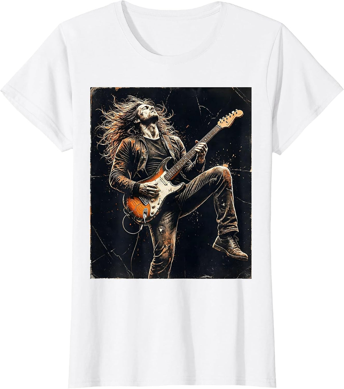 Rock Guitarist Mid-Shred Stage Performance Tee T-Shirt - White