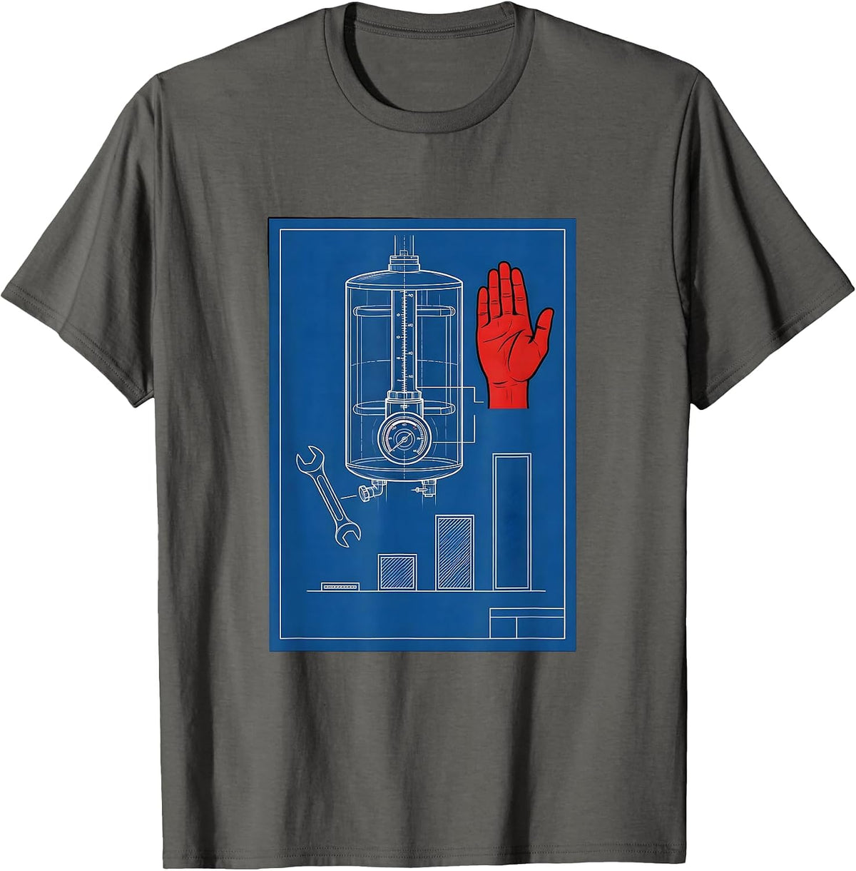 Blueprint Water Heater Plumbing Trade Humor T-Shirt - Asphalt Grey