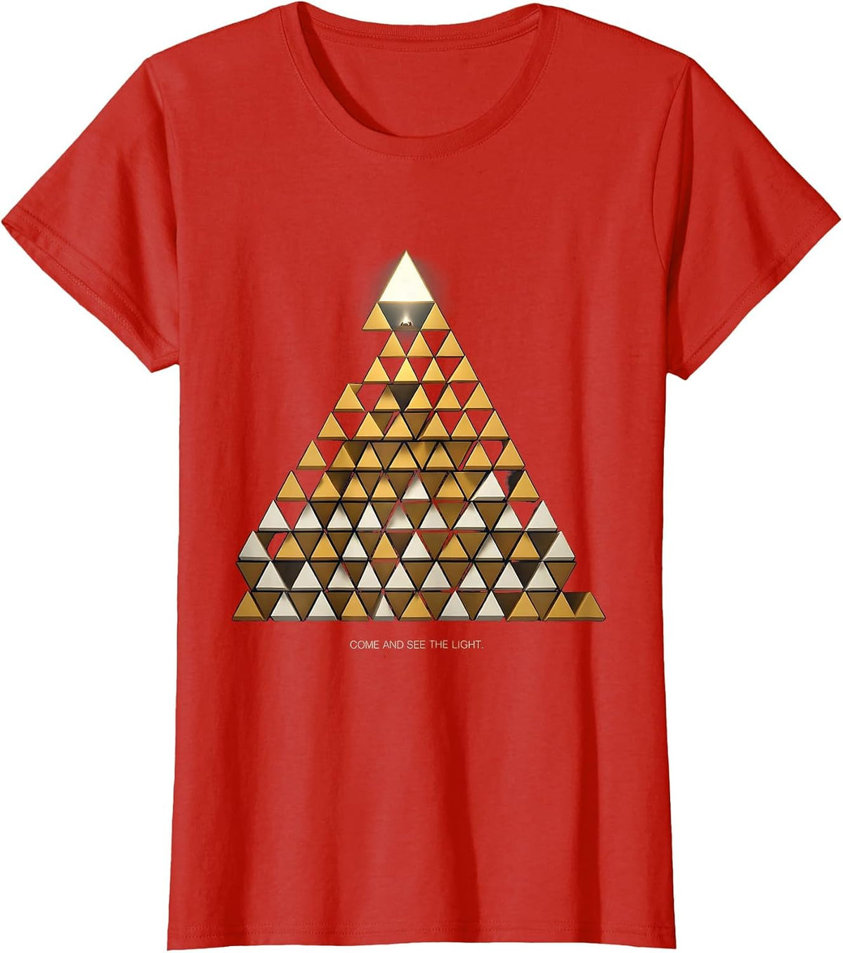Come And See The Light Geometric Christian Christmas T-Shirt - Red