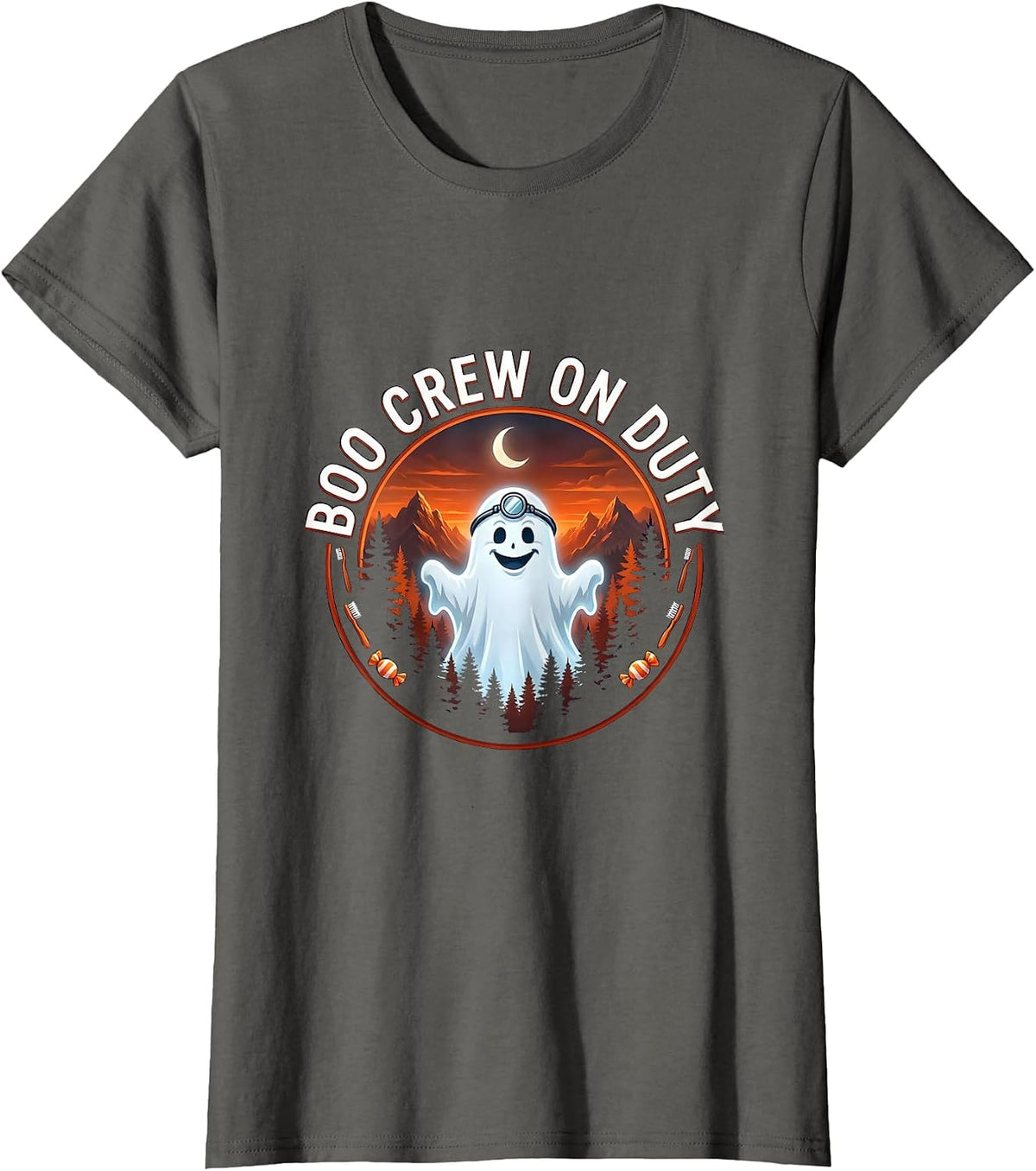 Women's Boo Crew On Duty Dentist Halloween Design T-Shirt - Asphalt Grey