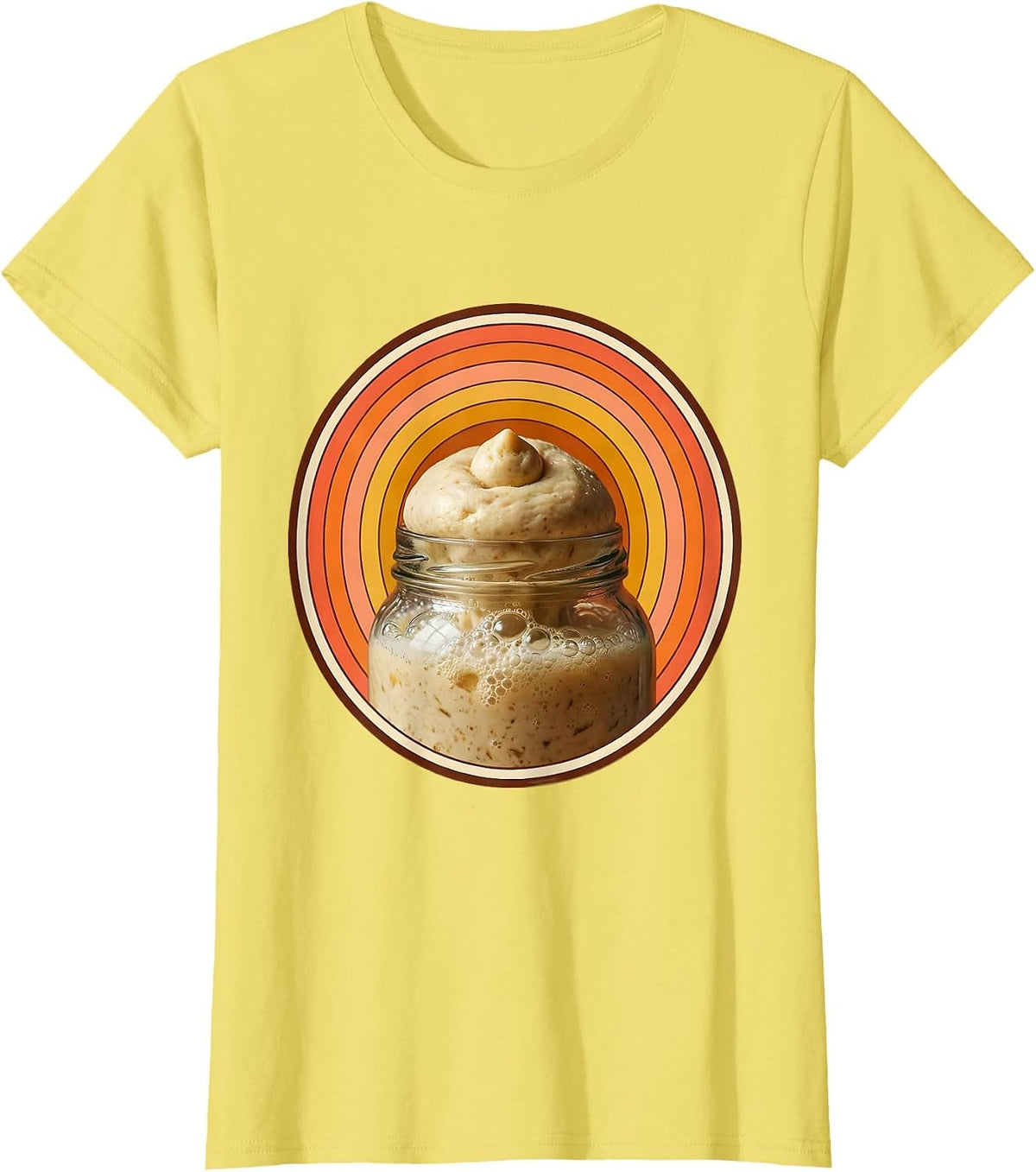 Sourdough Starter Bubbling Glass Jar Illustration T-Shirt - Lemon Yellow