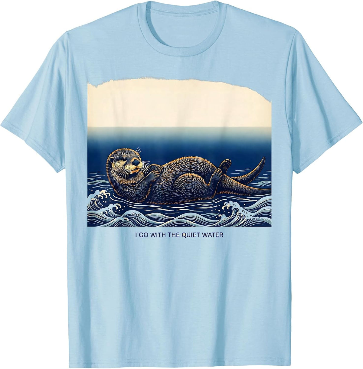 Men's I Go With The Quiet Water Ukiyo-e Otter Animal Lover Humor T-Shirt - Baby Blue