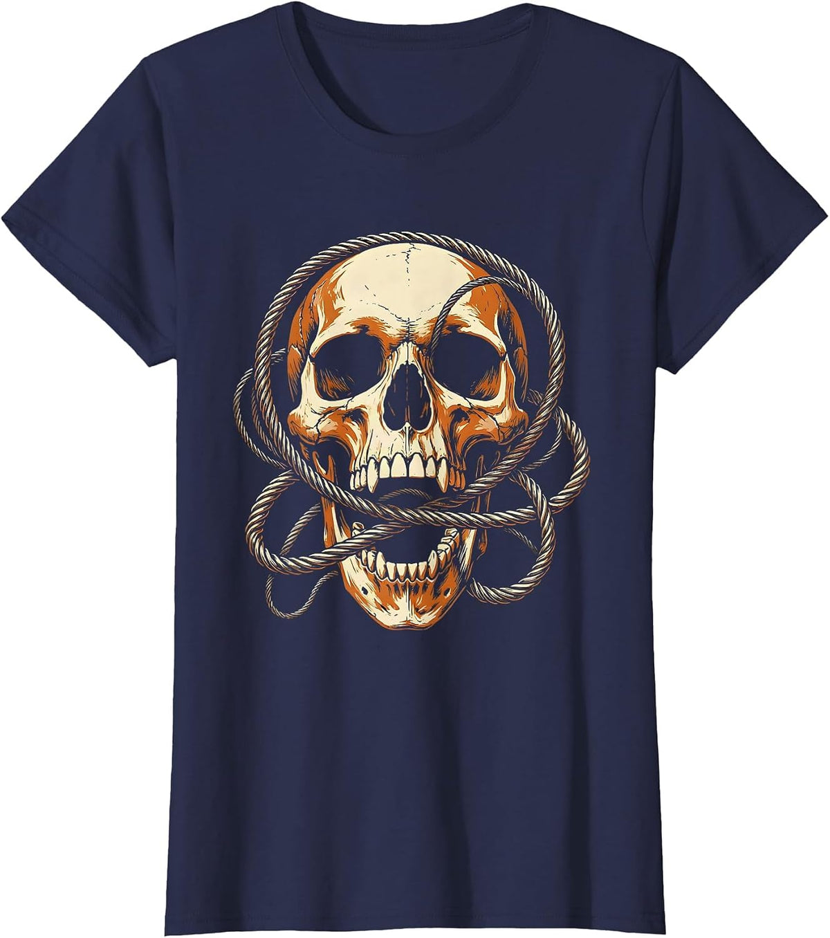 Women's Crow Skull Tangled Guitar Strings Grunge Art T-Shirt - Navy Blue