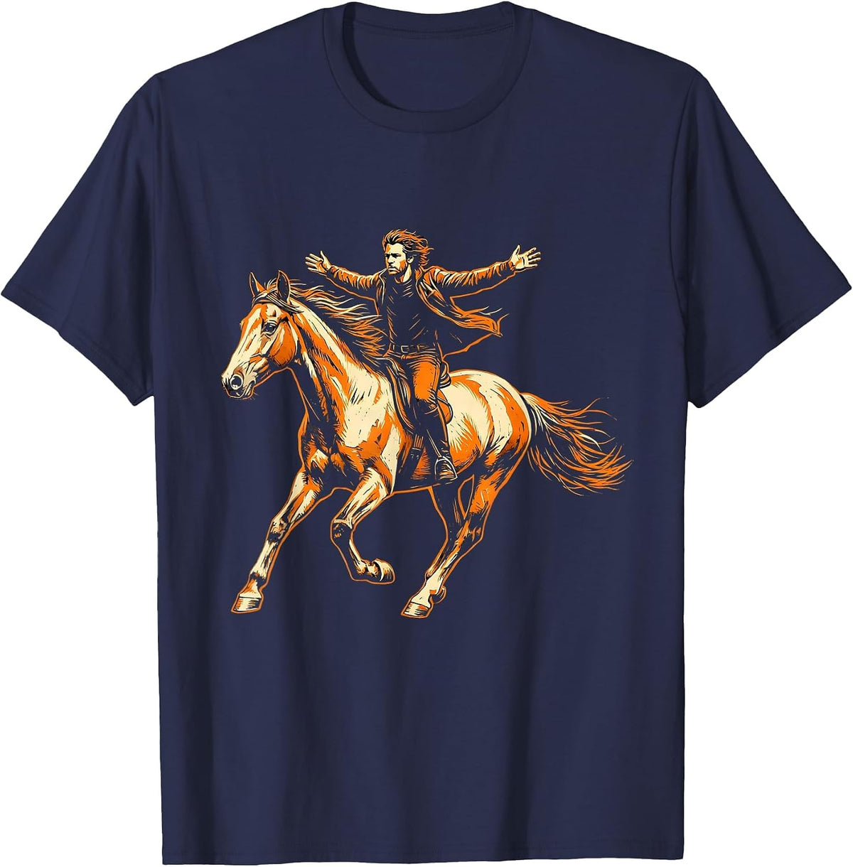 Stunt Rider Standing on Galloping Horse Bareback T-Shirt - Navy Blue