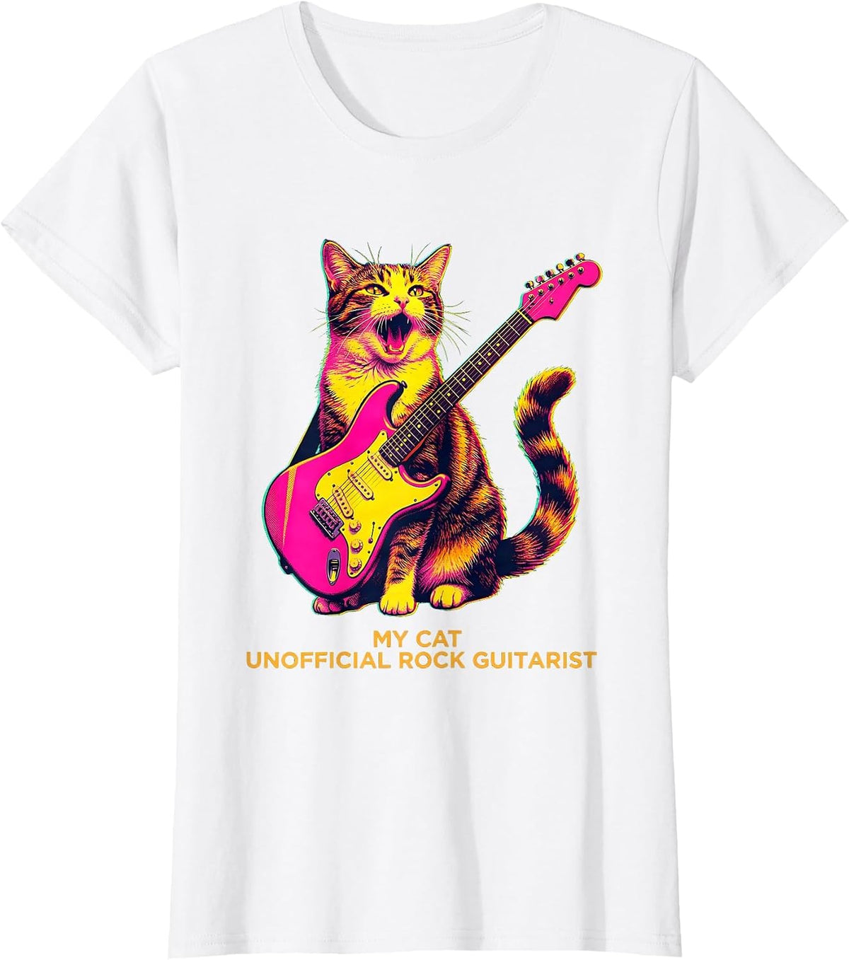 Women's My Cat, Unofficial Rock Guitarist Funny Cat Rock Music Lover T-Shirt - White