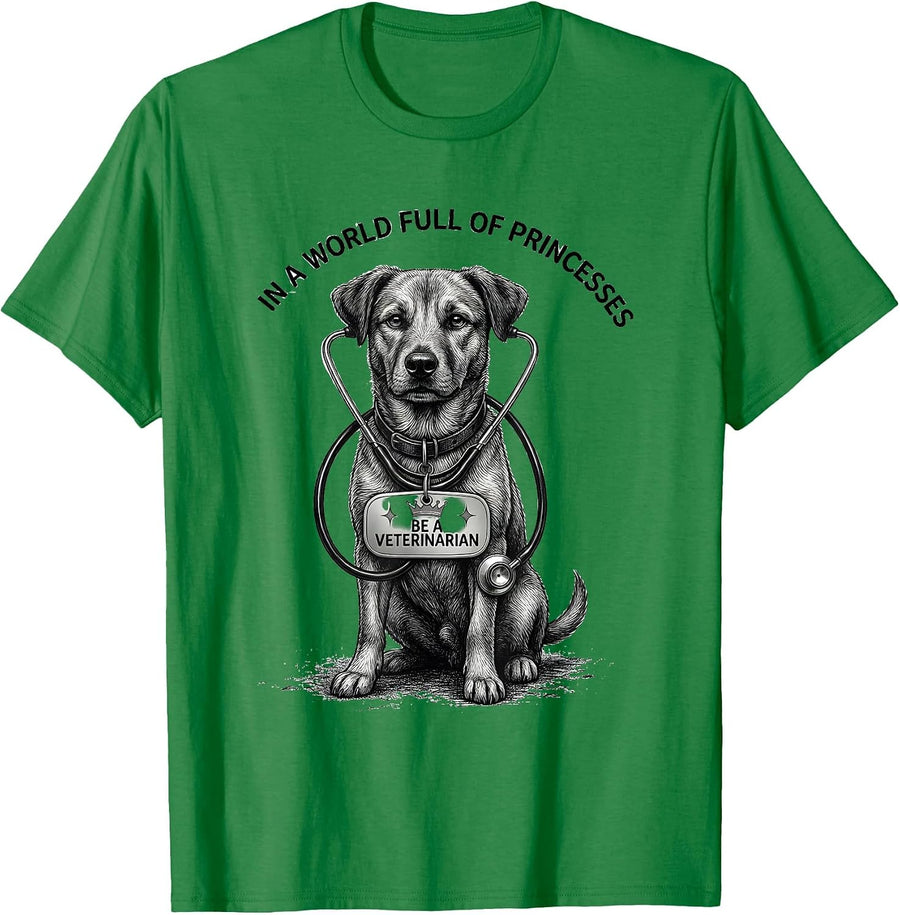 Men's In A World Full Of Princesses Be A Veterinarian Funny T-Shirt - Kelly Green