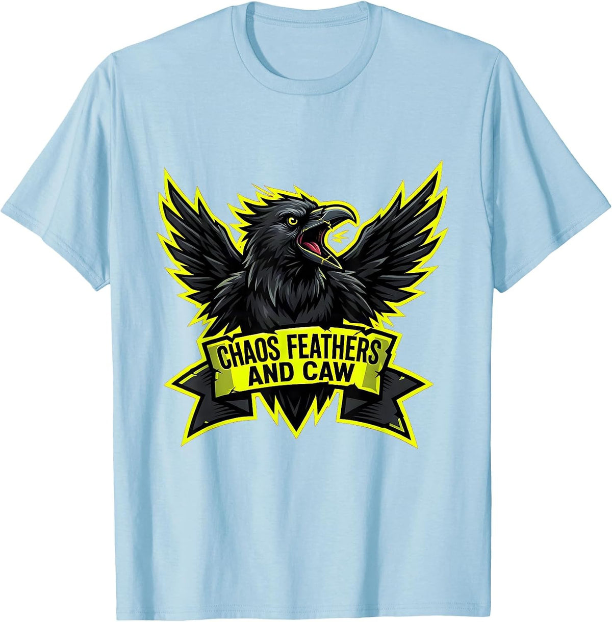 Men's Chaos Feathers and Caw Crow Design T-Shirt - Baby Blue