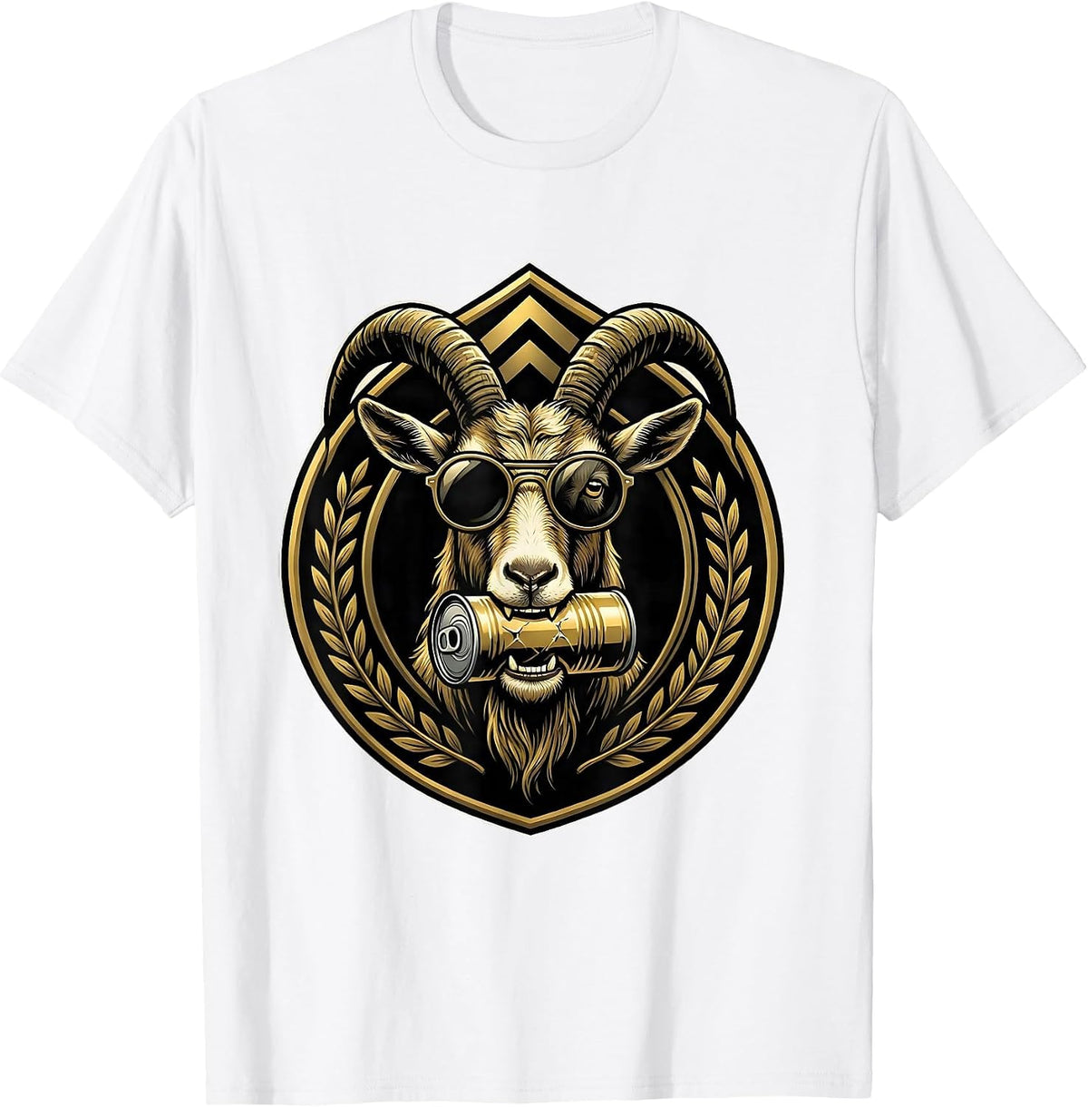 Men's Cool Goat Eating Tin Can With Tiny Sunglasses T-Shirt - White