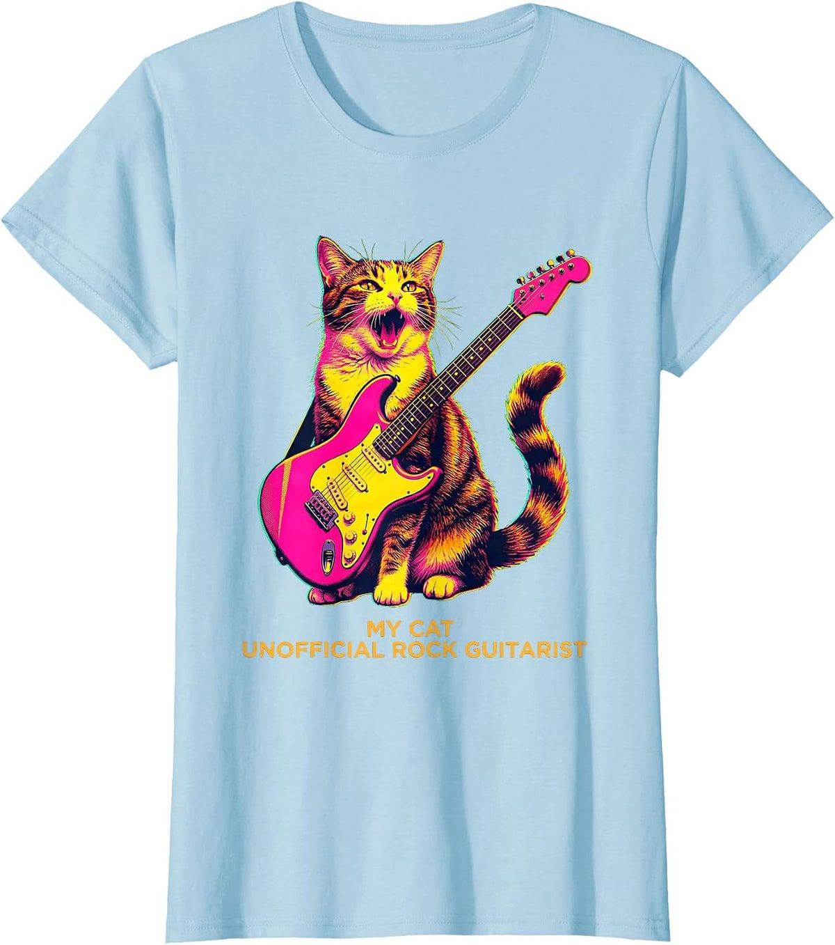 Women's My Cat, Unofficial Rock Guitarist Funny Cat Rock Music Lover T-Shirt - Baby Blue