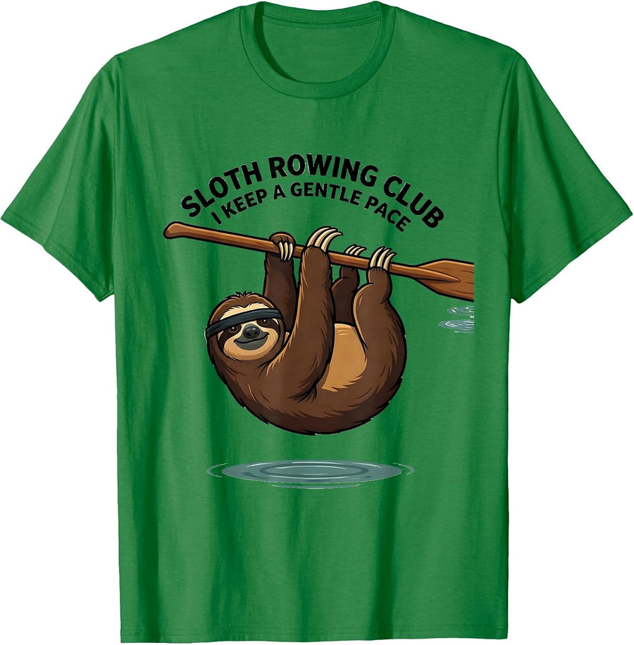 Men's Sloth Rowing Club I Keep a Gentle Pace Funny Sloth Lover T-Shirt - Kelly Green