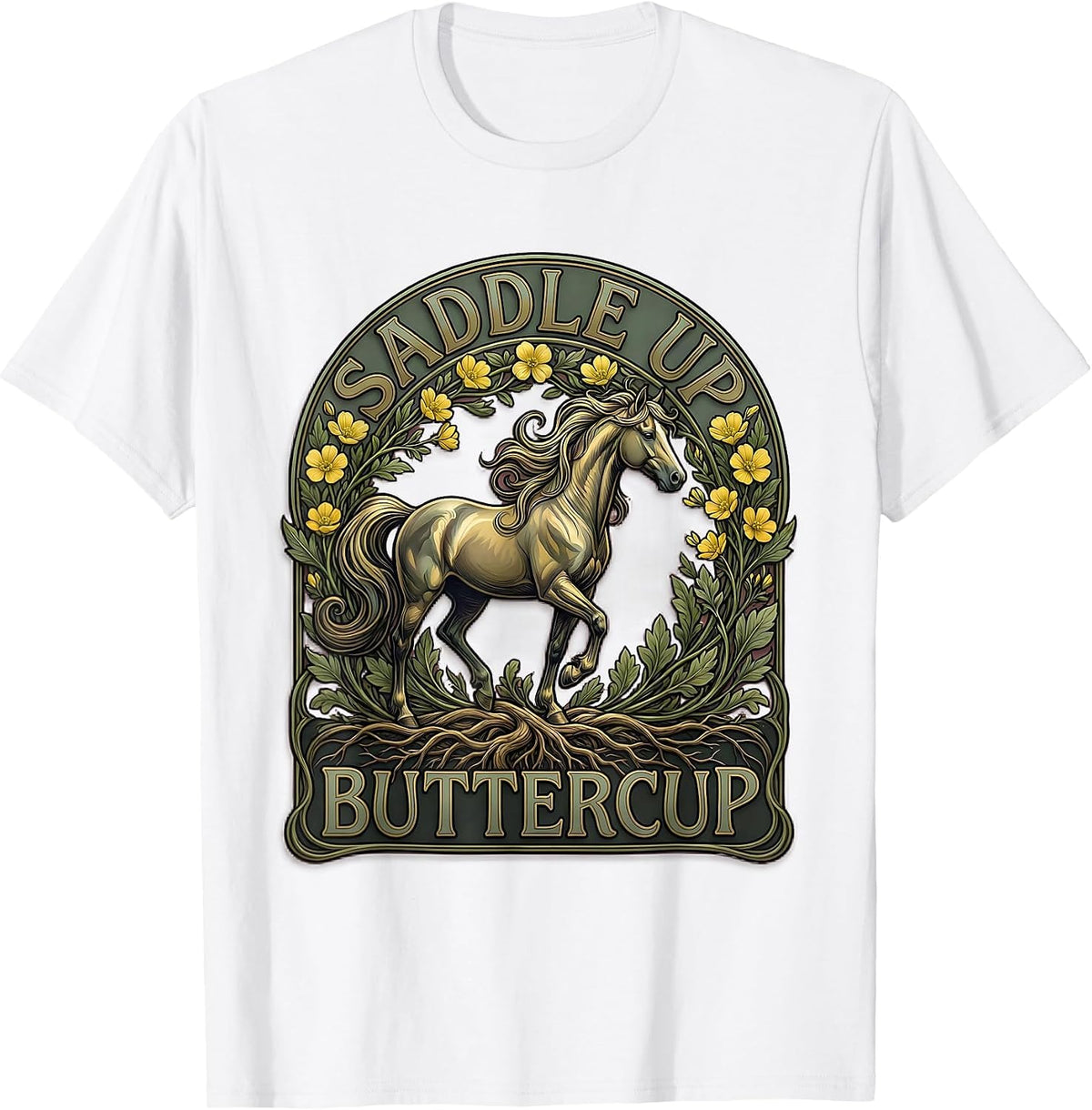 Men's Saddle Up Buttercup Horse Riding Design T-Shirt - White