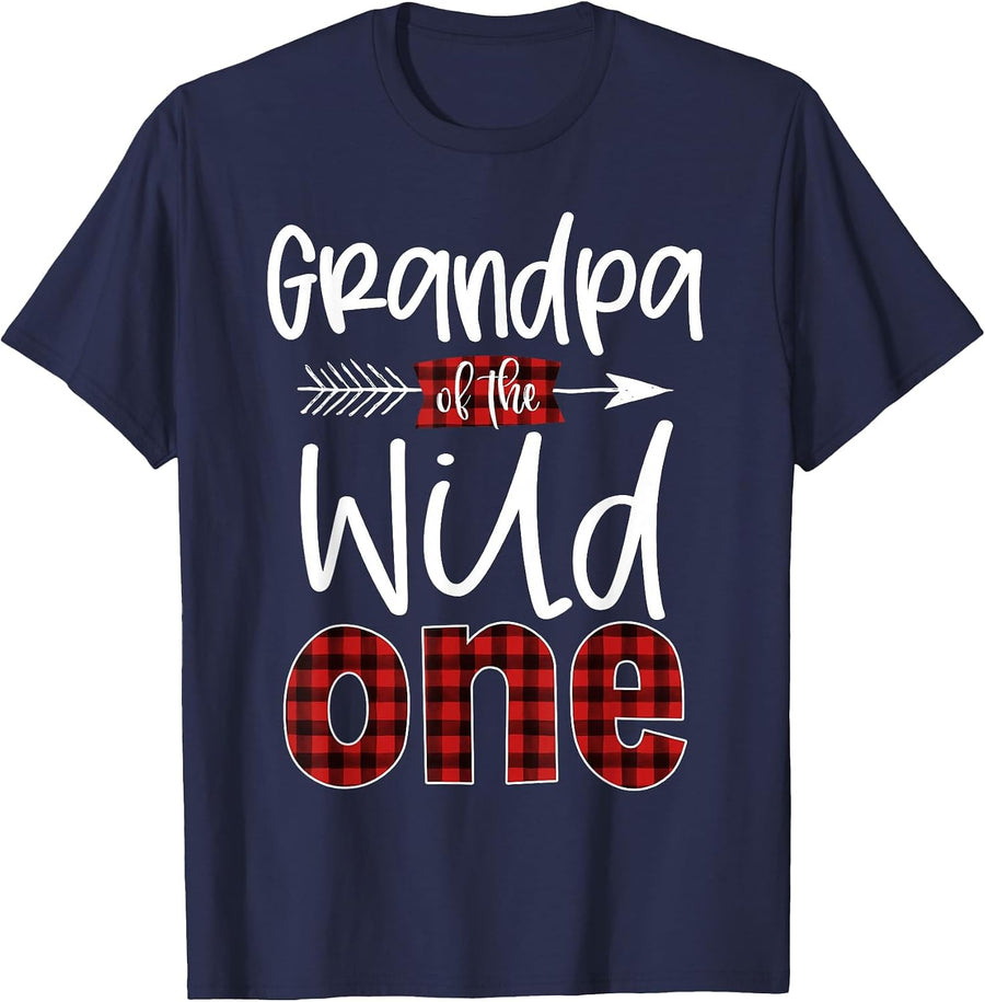 Grandpa of The Wild One Shirt Plaid Lumberjack 1st Birthday T-Shirt - Navy Blue