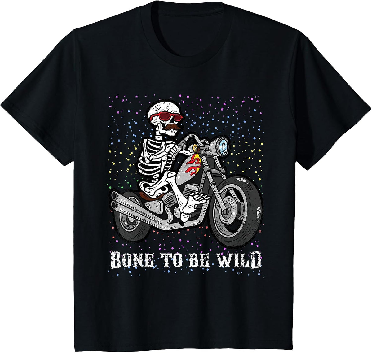 Skeleton Riding Motorcycle Halloween Costume Biker Rider T-Shirt - Black