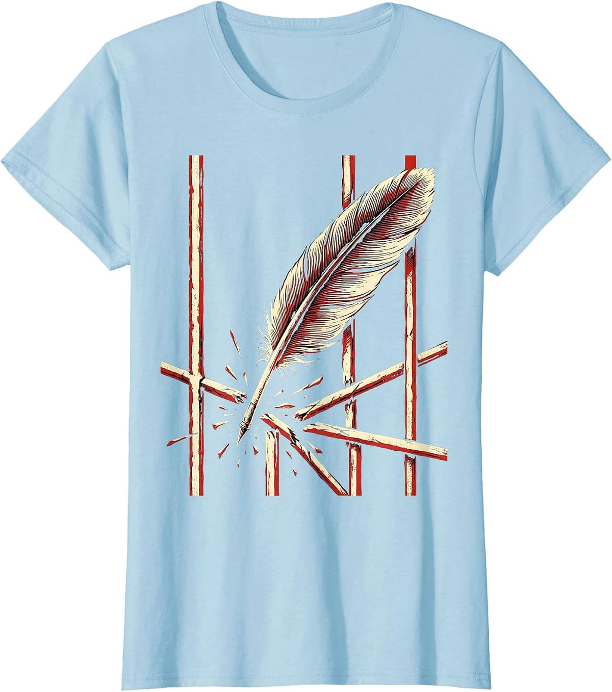 Women's Free Speech Quill Pen Breaking Iron Bars Art T-Shirt - Baby Blue
