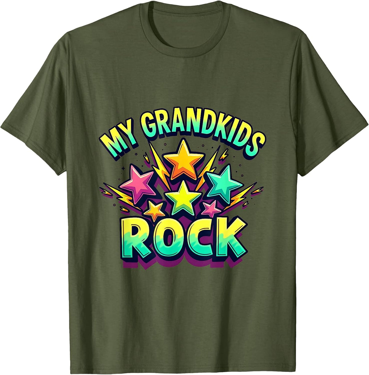 My Grandkids Rock Proud Grandma Design T-Shirt - Olive Green