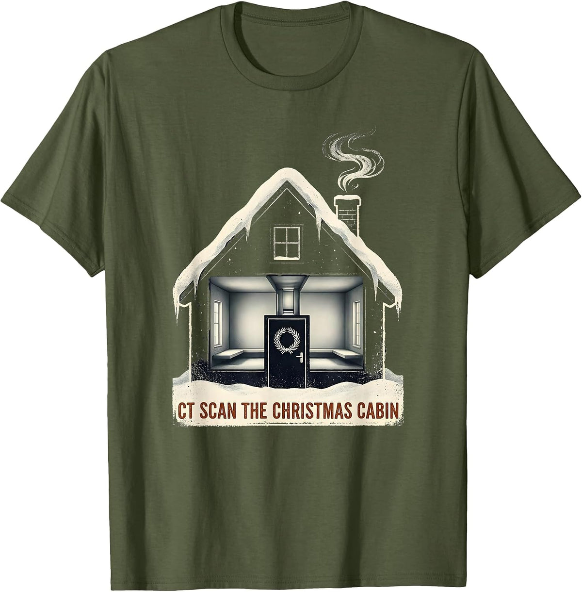 Men's CT Scan The Christmas Cabin Rubber Stamp Radiology Tech T-Shirt - Olive Green