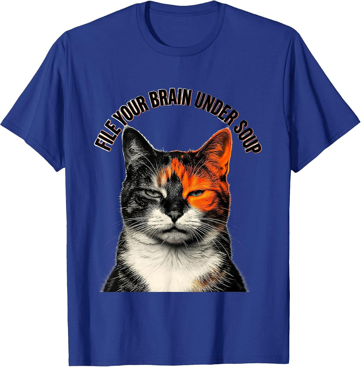 Men's File Your Brain Under Soup Funny Cat Meme Humor T-Shirt - Royal Blue