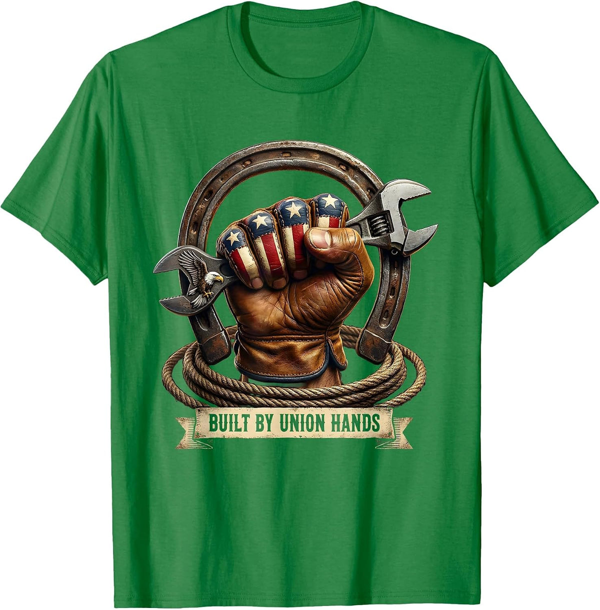 Men's Union Strong Built by Union Hands Labor Day Design T-Shirt - Kelly Green