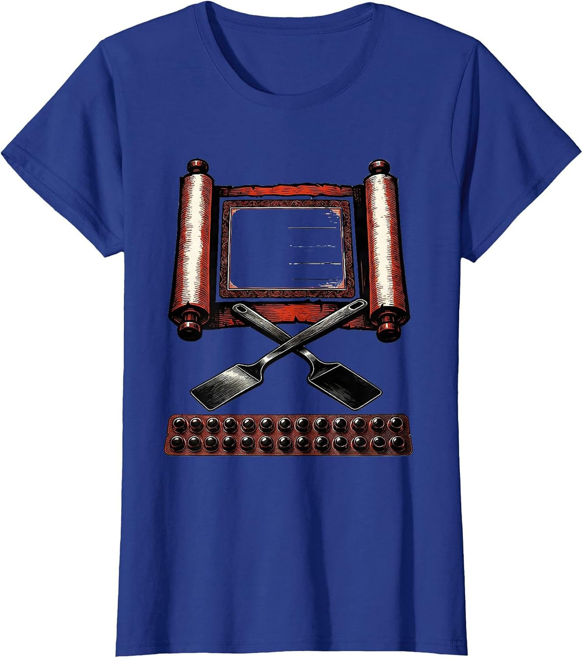 Women's Pharmacy Tech Scroll Counting Tray Stencil Graphic T-Shirt - Royal Blue