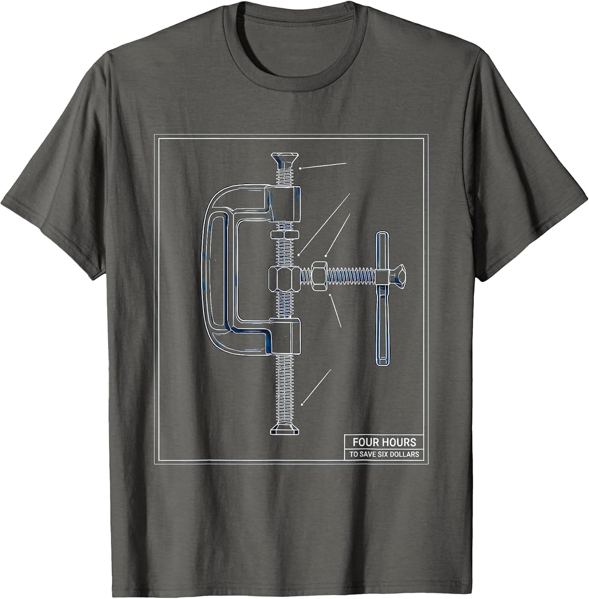 Men's Four Hours To Save Six Dollars Funny Woodworker Carpenter T-Shirt - Asphalt Grey
