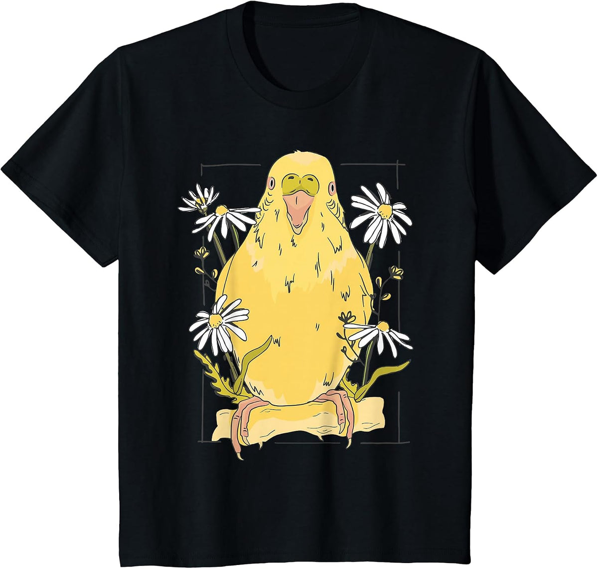 Parakeet with Daisy Yellow Parakeet T-Shirt - Black