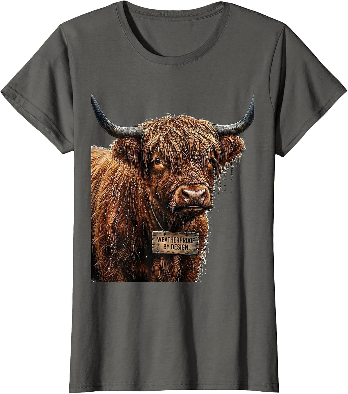 Women's Weatherproof By Design Cute Highland Cow Scottish Humor T-Shirt - Asphalt Grey